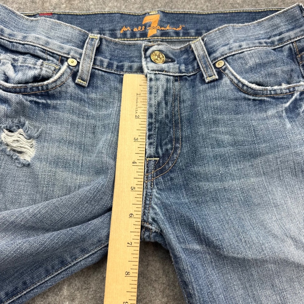 7 For All Mankind Flare Jeans Womens 28x31 Blue Distressed Cotton Made in USA - Picture 11 of 12